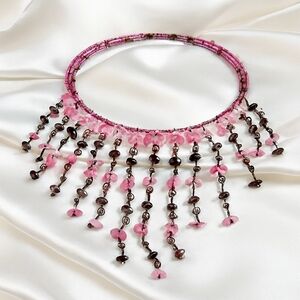 Multicolor Pink Beaded Wrap Necklace – Statement Style Women’s Fashion Jewelry